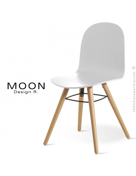 Chaise design MOON, piétement bois massif de hêtre conique, assise multiplis de bois vernis ou peint.