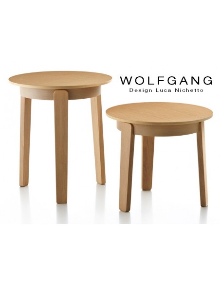 WOLFGANG small table ronde d'appoint en bois de chêne, finition noyer.