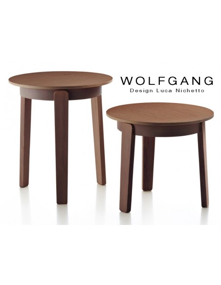 WOLFGANG small table ronde d'appoint en bois de chêne, finition tabac.