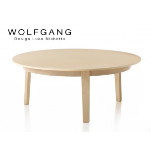WOLFGANG wide table ronde d'appoint en bois de chêne, H35, finition naturel.