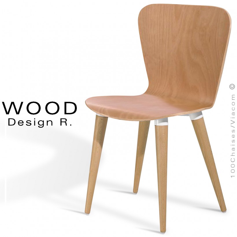 Chaise design WOOD, piétement bois de...