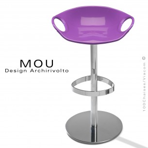 Tabouret design MOU, pour bar, piétement hauteur fixe, assise coque plastique couleur violet fixe.