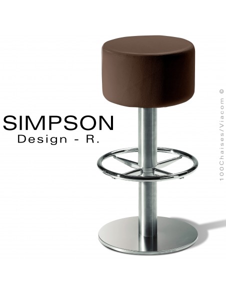 Tabouret de bar pivotant SIMPSON, assise garnie de mousse, habillage cuir synthétique pour collectivités, couleur terre.