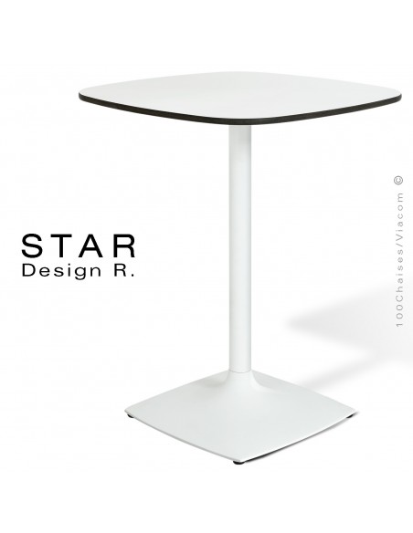 Table STAR, pour café, hôtel, restaurant, piétement peint blanc, plateau Compact couleur blanc