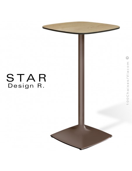 Table haute ou mange debout design STAR, piétement type trompette ou tulipe acier peint, plateau Compact pour extérieur.