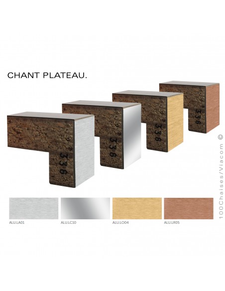 Option chant plateau, inox brossé, inox poli ou chromé brillant.