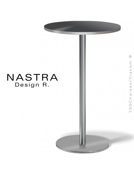 Table haute ou mange debout NASTRA, piétement chromé brillant ou inox, plateau rond Ø60, 70 cm., stratifié couleur unie.