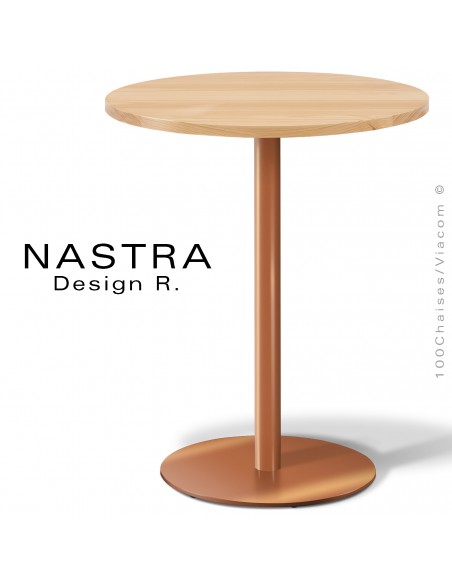 Table repas collection NASTRA, colonne centrale sur platine de sol rond, peint, chromé brillant, inox brossé, inox poli.