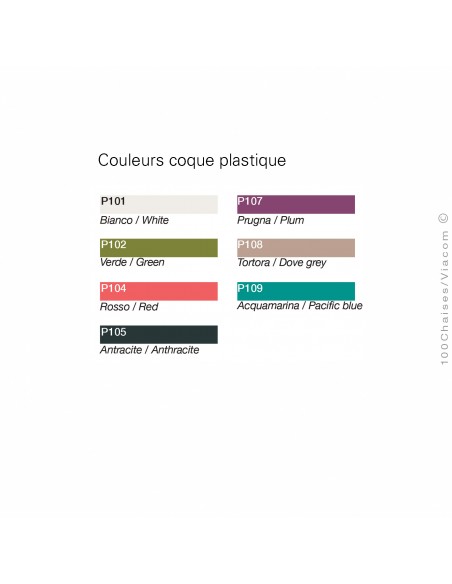 Palette couleur assise coque plastique pour tabouret STRASS esprit rétro ou classique.
