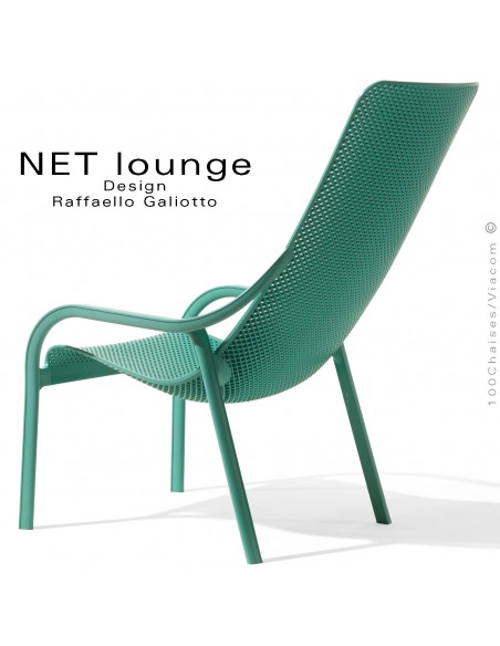 Fauteuil lounge NET, structure plastique, assise micro-perforé, couleur vert pistache, empilable.