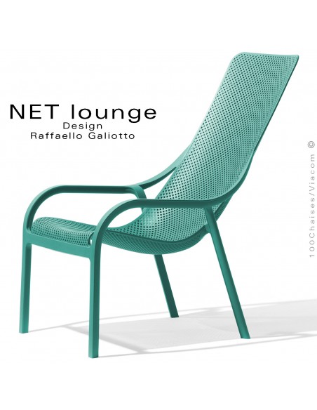 Fauteuil lounge NET, structure plastique, assise micro-perforé, couleur vert pistache, empilable.