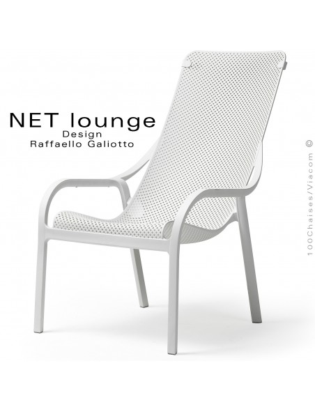 Fauteuil lounge NET, structure plastique, assise micro-perforé, couleur blanc, empilable.