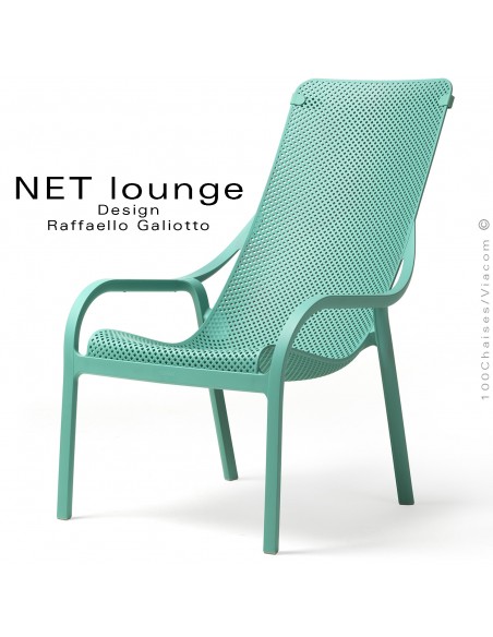 Fauteuil lounge NET, structure plastique, assise micro-perforé, couleur vert pistache, empilable.