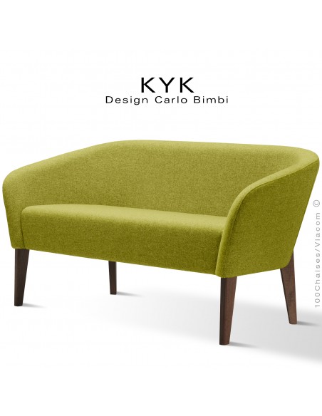 Banquette ou canapé KYK pieds bois, assise et dossier garnis, habillage tissu tissé synthétique Medley couleur vert.