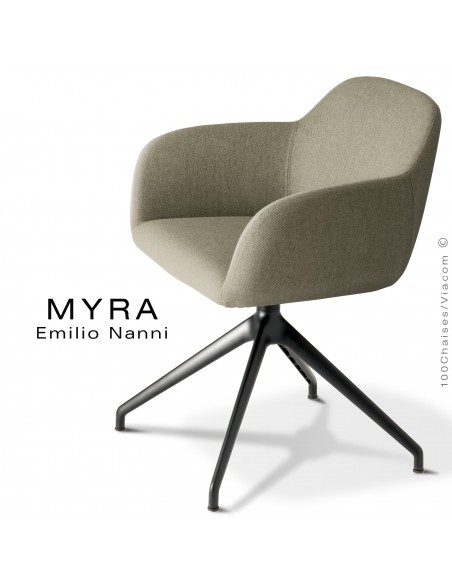 Fauteuil de bureau MYRA, piétement aluminium noir, assise pivotante, habillage tissu Medley couleur argile.