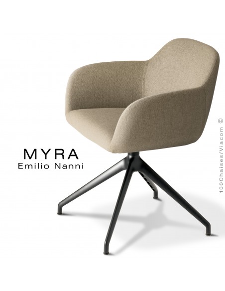 Fauteuil de bureau MYRA, piétement aluminium noir, assise pivotante, habillage tissu Medley couleur corde.