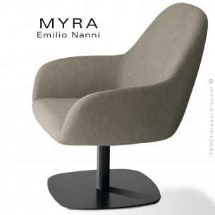 Fauteuil lounge MYRA, pour l'hôtellerie, bar lounge, salon, piétement acier peint, assise tissu tissé Medley.