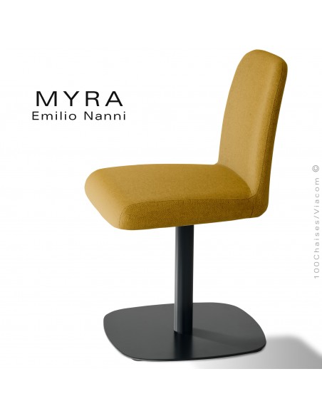 Chaise confort design MYRA, piétement colonne centrale ronde sur platine de sol, habillage gamme tissu Medley de Gabriel.