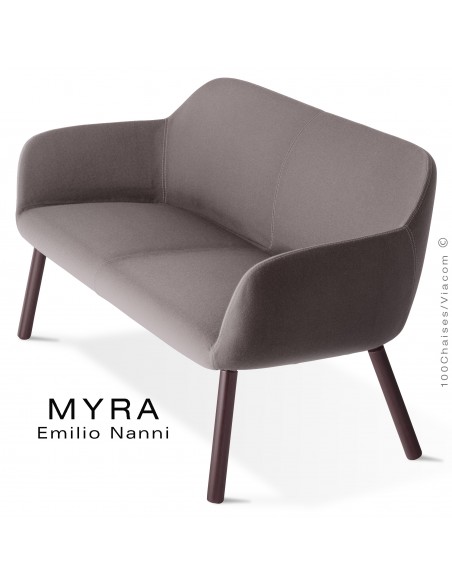 Banquette confort design MYRA, assise et dossier garnis, habillage gamme Medley, piétement bois hêtre brun.
