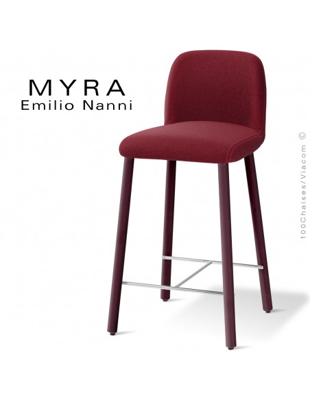 Tabouret de cuisine design MYRA, pour la maison, les collectivités, le CHR, piétement bois, assise tissu tissé.