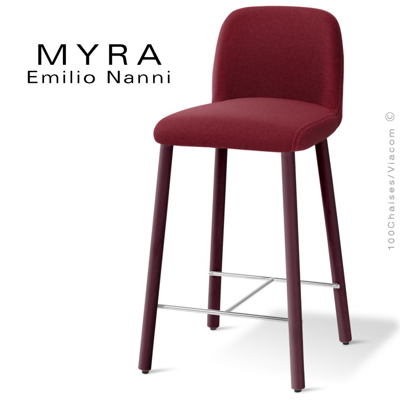 Tabouret de cuisine design MYRA, pour la maison, les collectivités, le CHR, piétement bois, assise tissu tissé.