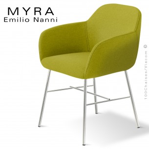 Fauteuil repas pour CHR collection MYRA, piétement acier peint ou chromé brillant, assise mousse plus tissu tissé Medley.