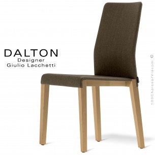 Chaise design DALTON dossier haut, habillage tissu Medley du fabricant Gabriel, piétement bois de Frêne vernis.