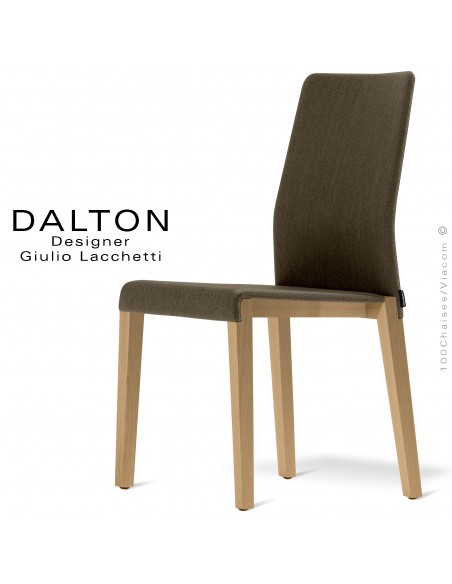 Chaise design DALTON dossier haut, habillage tissu Medley du fabricant Gabriel, piétement bois de Frêne vernis.