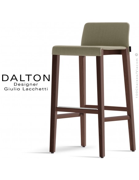 Tabouret de bar design DALTON, piétement bois de Frêne, habillage tissu gamme Medley du fabricant Gabriel.