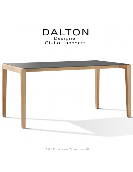 Table repas ou bureau design DALTON, piétement 4 pieds en bois massif de  Frêne vernis, plateau stratifier HPL couleur.