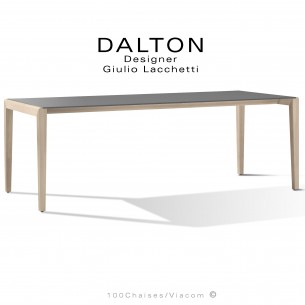 Grande table repas ou bureau design DALTON, plateau compact HPL, piétement bois massif de Frêne massif.
