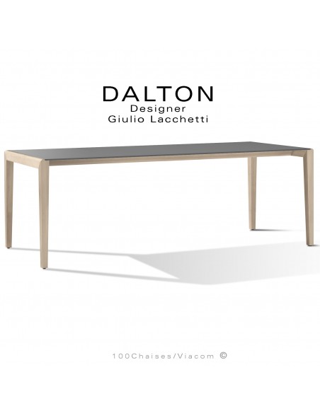 Grande table repas ou bureau design DALTON, plateau compact HPL, piétement bois massif de Frêne massif.