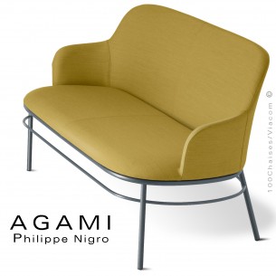 Canapé ou banquette deux places design AGAMI, pour hotel, restaurant, bar lounge, café, piétement acier assise Medley.