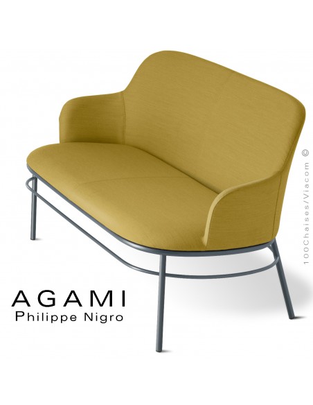 Canapé ou banquette deux places design AGAMI, pour hotel, restaurant, bar lounge, café, piétement acier assise Medley.