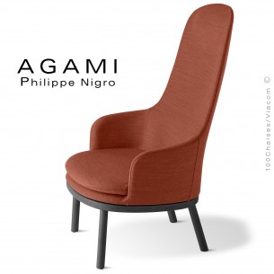 Bergère ou fauteuil lounge collection d'assise AGAMI, piétement bois de hêtre, assise et dossier tissu Medley.