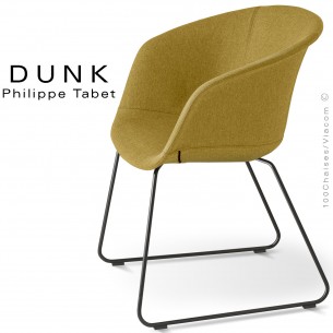 Fauteuil confort design DUNK, piétement luge peint ou chromé brillant, assise confort mousse + tissu Medley.