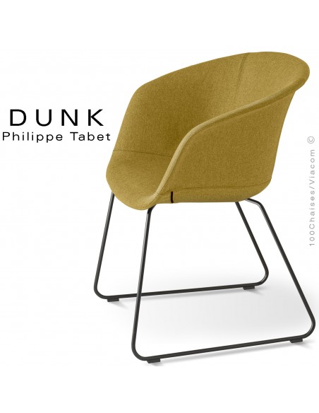 Fauteuil confort design DUNK, piétement luge peint ou chromé brillant, assise confort mousse + tissu Medley.