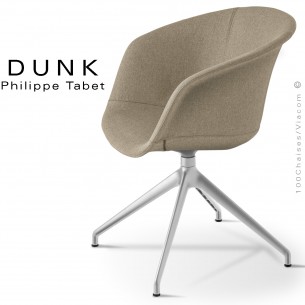 Fauteuil de bureau confort DUNK, piétement 4 branches aluminium brillant ou peint noir, assise mousse et tissu.