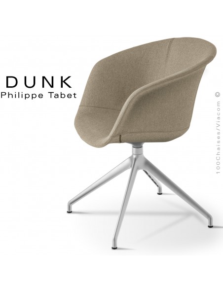 Fauteuil de bureau confort DUNK, piétement 4 branches aluminium brillant ou peint noir, assise mousse et tissu.