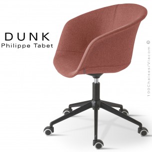Fauteuil de bureau sur roulettes, pivotant DUNK, assise garnie de mousse habillage tissu gamme Medley du fabricant Gabriel.