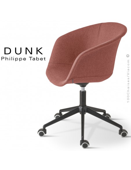 Fauteuil de bureau sur roulettes, pivotant DUNK, assise garnie de mousse habillage tissu gamme Medley du fabricant Gabriel.