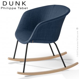 Fauteuil à bascule ou rocking chair confort DUNK, structure acier peint et bois vernis, assise mousse plus tissu Medley.