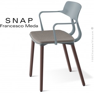 Fauteuil design esprit rétro SNAP, assise coque plastique couleur avec coussin d'assise, piétement 4 pieds bois de hêtre massif.