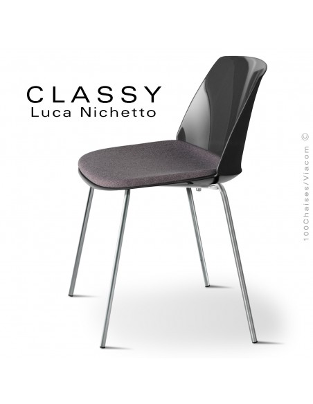 Fauteuil de bureau design CLASSY, piétement aluminium, assise pivotante  coque plastique couleur avec accoudoirs.