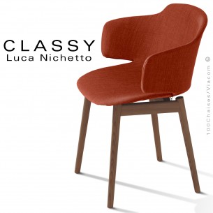 Fauteuil design confort CLASSY, assise, dossier et accoudoirs garnis de mousse, habillage tissu tissé Medley, pieds Frêne.