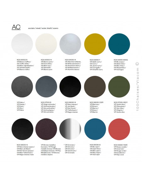 Palette couleur finition piétement acier gamme d'assise CLASSY, designer Luca NICHETTO.