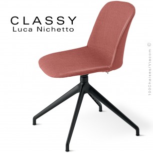 Chaise confort design CLASSY, assise et dossier garnis de mousse, habillage tissu Medley, piétement 4 branches alu.
