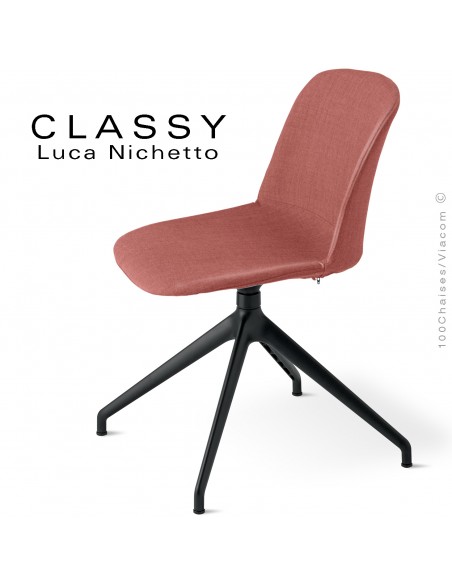 Chaise confort design CLASSY, assise et dossier garnis de mousse, habillage tissu Medley, piétement 4 branches alu.