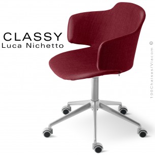 Fauteuil de bureau confort CLASSY, piétement 5 branches avec roulettes, assise mousse habillage tissu Medley au choix.