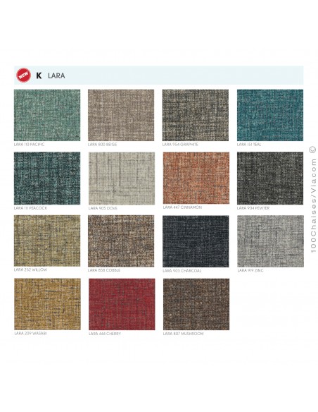 Palette couleur gamme tissu tissé LARA, pour assise et dossier fauteuil confort NEST.